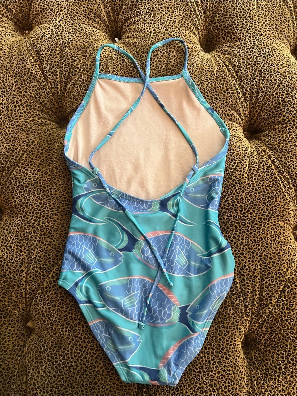 Tea Collection Aqua One-Piece Swimsuit with Blue Fish Print size 8